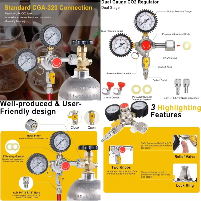 Dubbele CO2-tankregelaar voor  - Co2 Regulator Dual Stage recensie en prijs